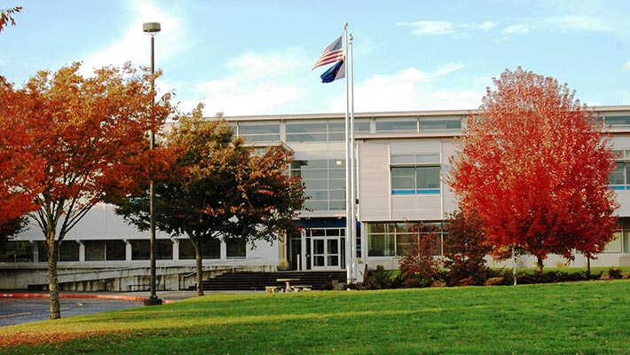 Wilsonville campus building in the fall