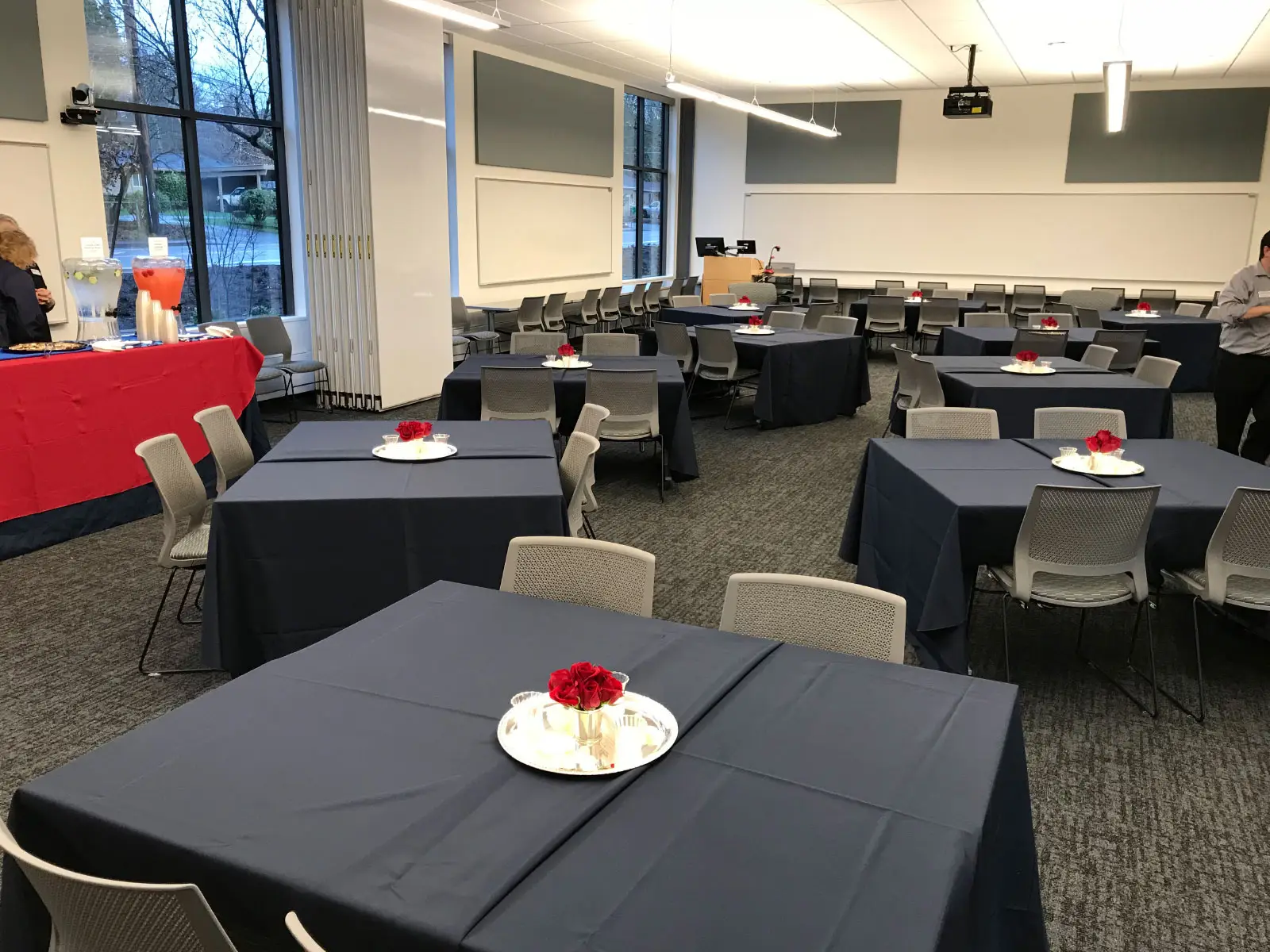 Decorated tables and centerpieces in Harmony Campus community room Decorated tables and centerpieces in Harmony Campus community room