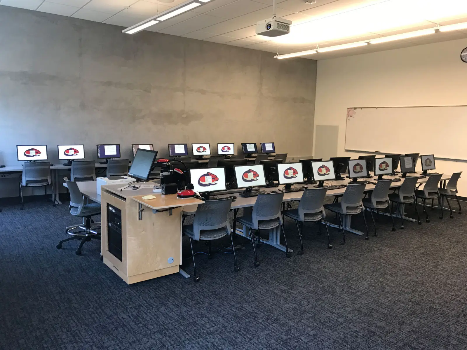 Rows of computers lining the middle and wall of a Harmony campus computer lab Rows of computers lining the middle and wall of a Harmony campus computer lab