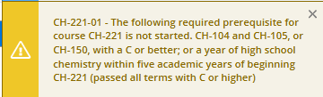 Screenshot of an warning in Self Service: Recommended Prerequisite not met