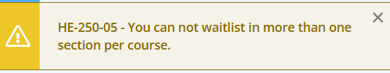CommonRegErrors-pic8 Screenshot of an error in Self Service: You cannot register for waitlist for the same class