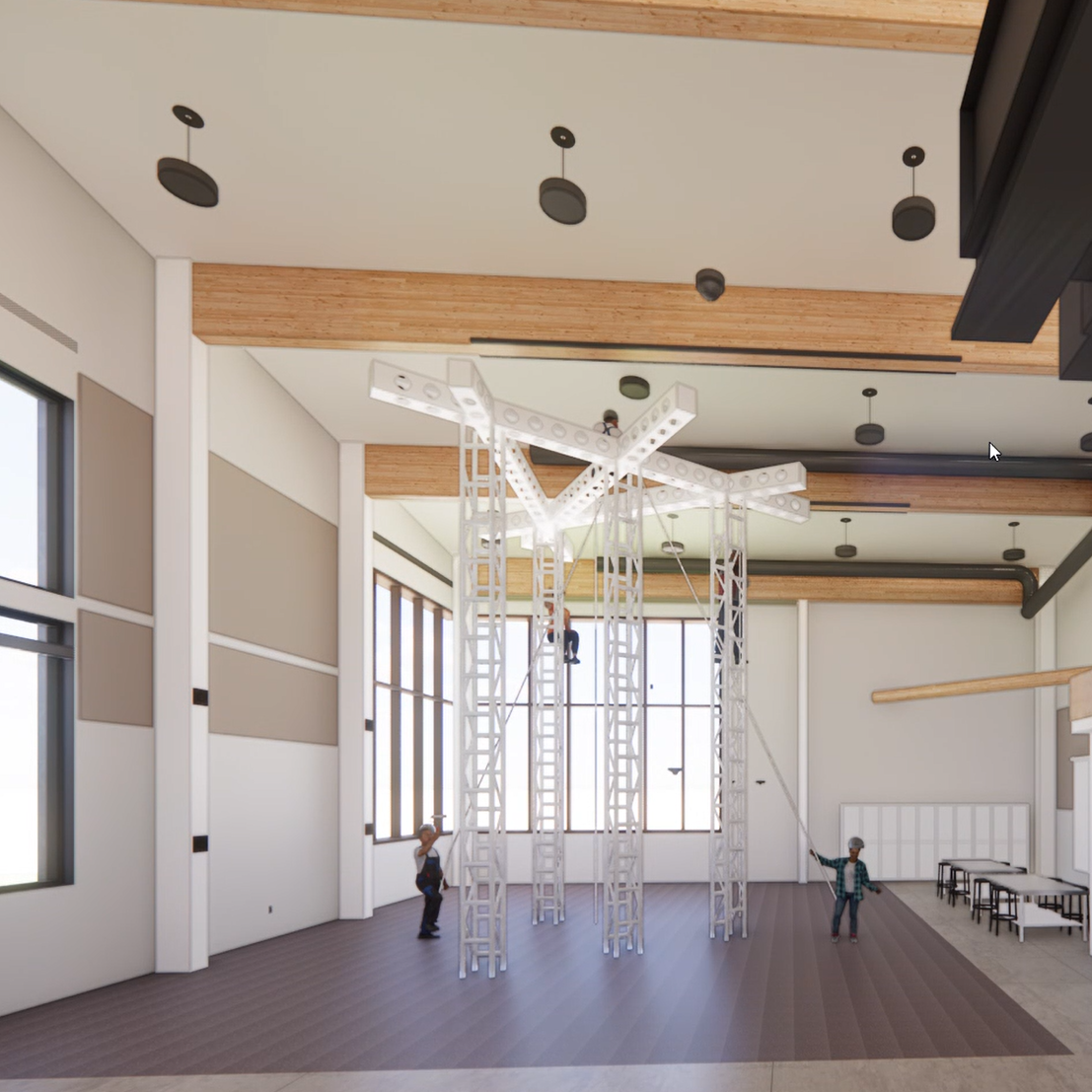 digital rendering of tree climbing apparatus within new Natural Resource Center