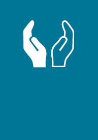 Creative Arts, Communication + Humanities EFA icon logo, two open-palmed and different-colored hands