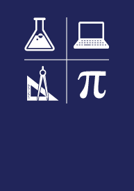 Science, Technology, Engineering + Math (STEM) EFA icon logos, a beaker, laptop, Pi symbol and triangle ruler