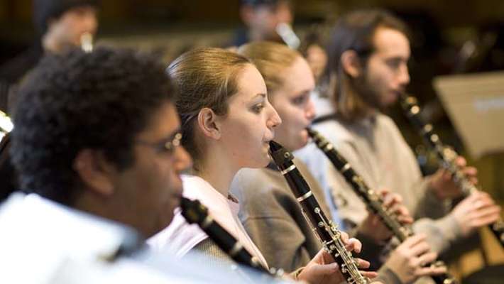 Music students performing woodwinds