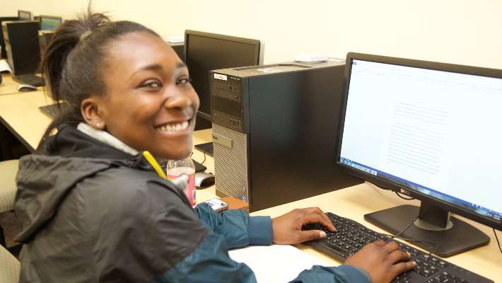 Student working at a computer