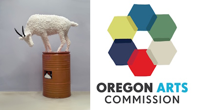 Image of a goat on a barrel with the logo for the Oregon Arts Commission